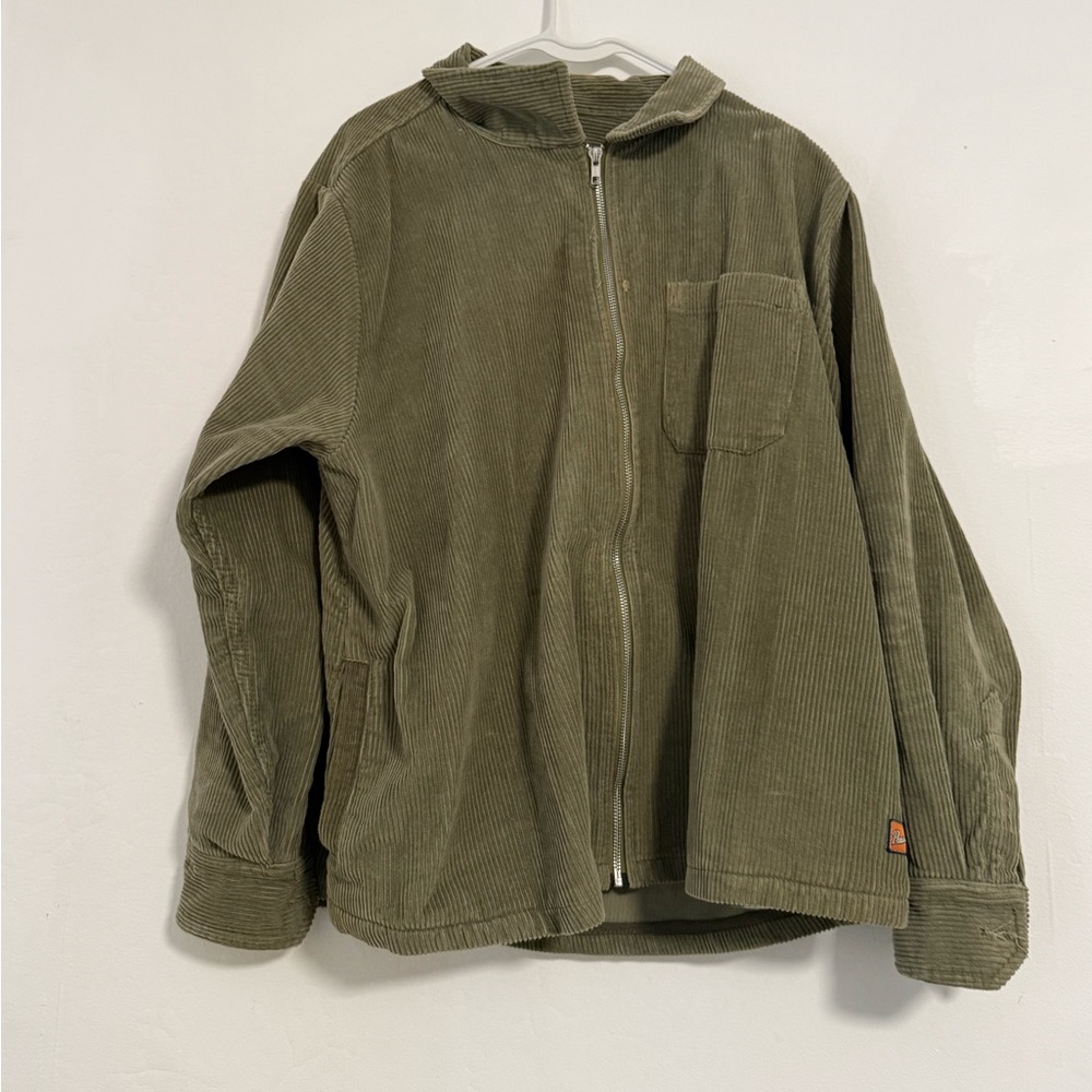 Peau De Loup Olive Green Corduroy Hooded Zip Jacket